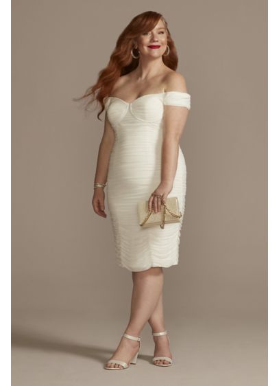 Off Shoulder Short Sleeve Ruched Corset Plus Dress - This form-fitting dress hugs your natural curves for